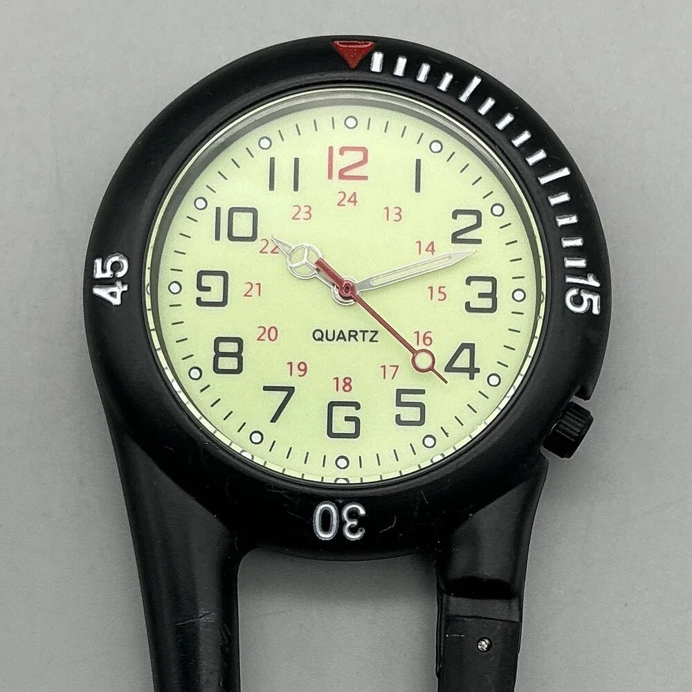 Carabiner Watch Mens 39mm Yellow Luminous Dial Black Case Keychain New Battery